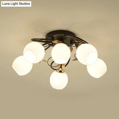 DecorBites™ DecorBites™ Traditional Globe White Glass Semi Flush Light with 4/6/9 Mounted Lights for Living Room Ceiling – Black Fixture