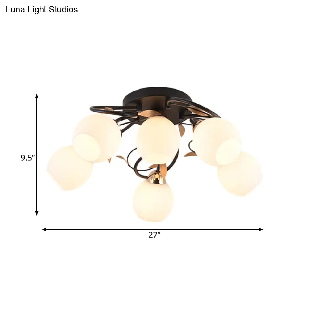 DecorBites™ DecorBites™ Traditional Globe White Glass Semi Flush Light with 4/6/9 Mounted Lights for Living Room Ceiling – Black Fixture