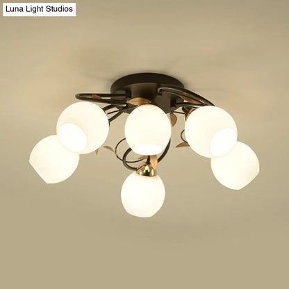 DecorBites™ DecorBites™ Traditional Globe White Glass Semi Flush Light with 4/6/9 Mounted Lights for Living Room Ceiling – Black Fixture