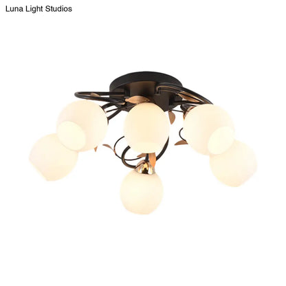 DecorBites™ DecorBites™ Traditional Globe White Glass Semi Flush Light with 4/6/9 Mounted Lights for Living Room Ceiling – Black Fixture