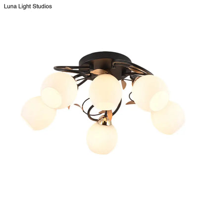 DecorBites™ DecorBites™ Traditional Globe White Glass Semi Flush Light with 4/6/9 Mounted Lights for Living Room Ceiling – Black Fixture