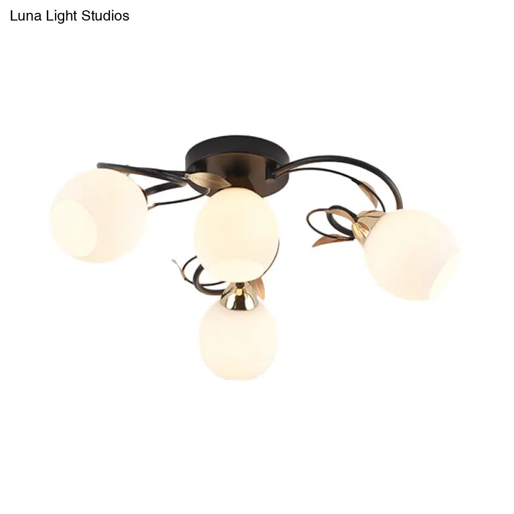 DecorBites™ DecorBites™ Traditional Globe White Glass Semi Flush Light with 4/6/9 Mounted Lights for Living Room Ceiling – Black Fixture