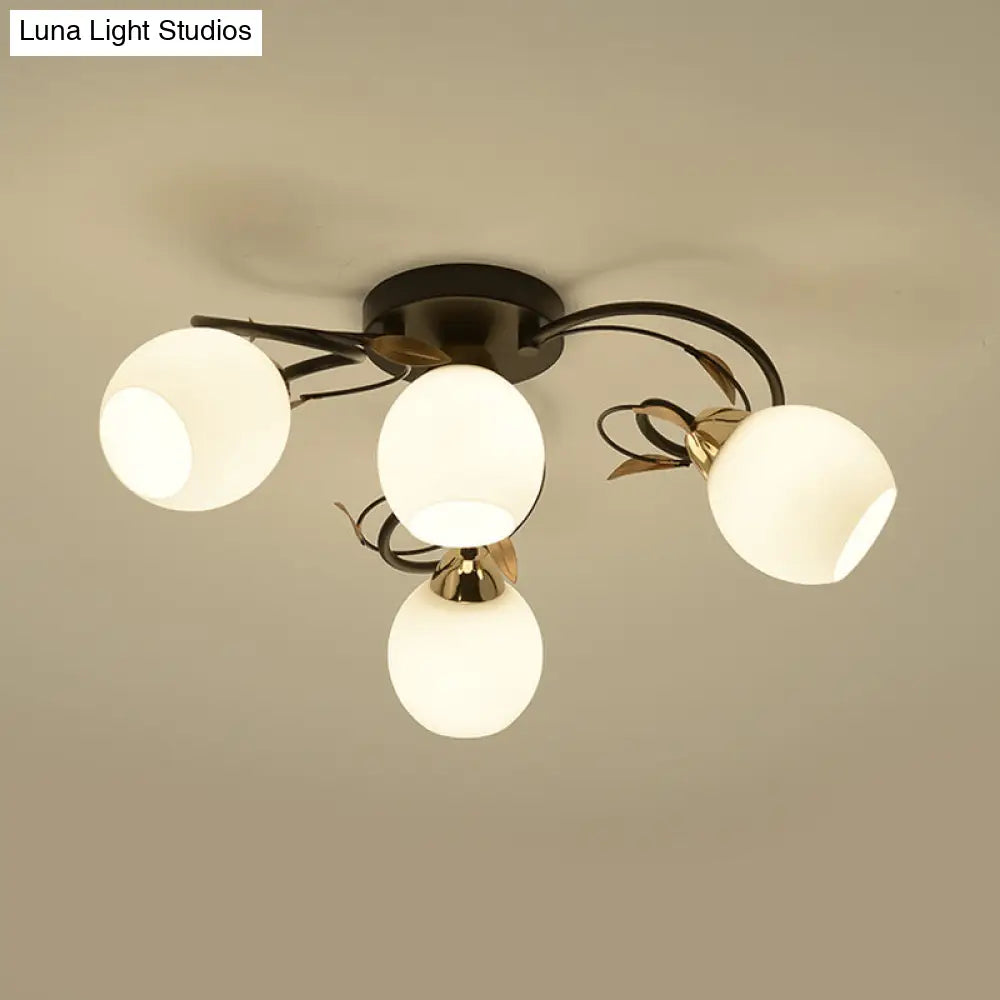 DecorBites™ DecorBites™ Traditional Globe White Glass Semi Flush Light with 4/6/9 Mounted Lights for Living Room Ceiling – Black Fixture