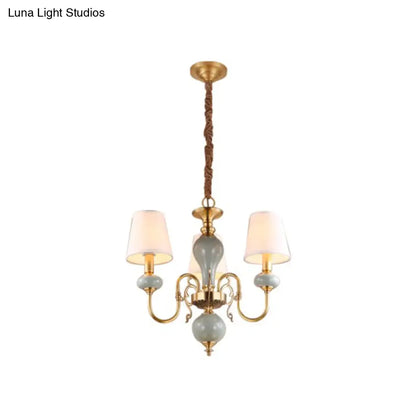 Traditional Gold Chandelier with 3 Tapered Fabric Shades - Ideal for Dining Room Ceiling Light