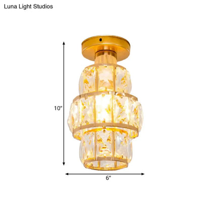 DecorBites™ DecorBites™ Traditional Gold Crystal Flush Mount Foyer Lamp with Beveled Inlay