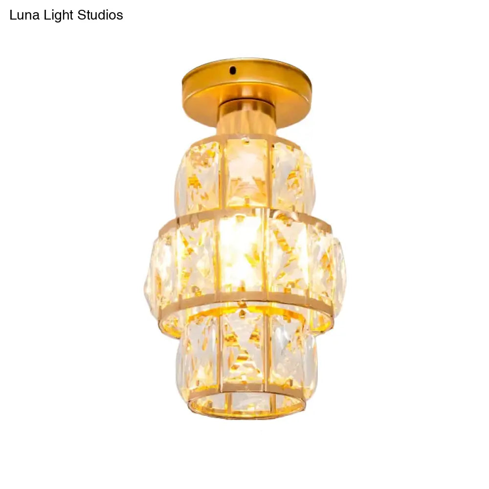 DecorBites™ DecorBites™ Traditional Gold Crystal Flush Mount Foyer Lamp with Beveled Inlay