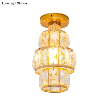 DecorBites™ DecorBites™ Traditional Gold Crystal Flush Mount Foyer Lamp with Beveled Inlay