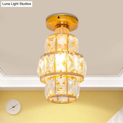 DecorBites™ DecorBites™ Traditional Gold Crystal Flush Mount Foyer Lamp with Beveled Inlay
