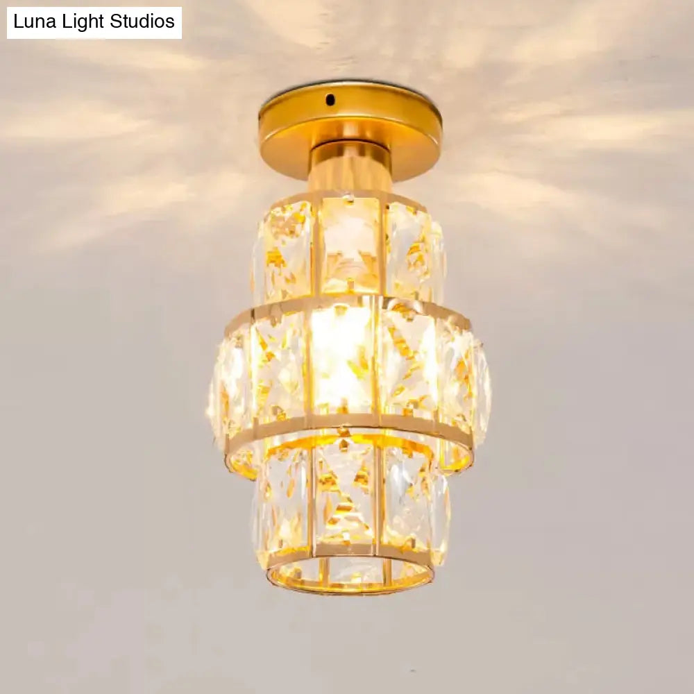 DecorBites™ DecorBites™ Traditional Gold Crystal Flush Mount Foyer Lamp with Beveled Inlay