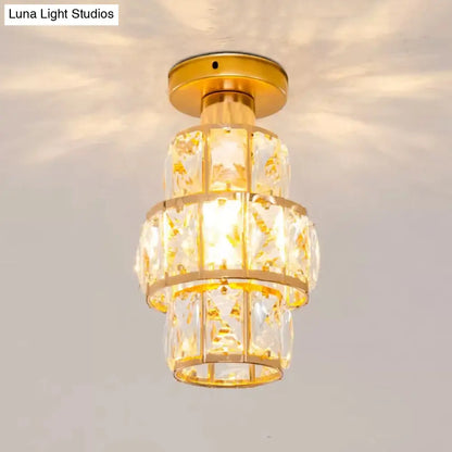 DecorBites™ DecorBites™ Traditional Gold Crystal Flush Mount Foyer Lamp with Beveled Inlay