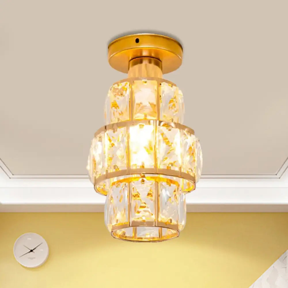 DecorBites™ DecorBites™ Traditional Gold Crystal Flush Mount Foyer Lamp with Beveled Inlay