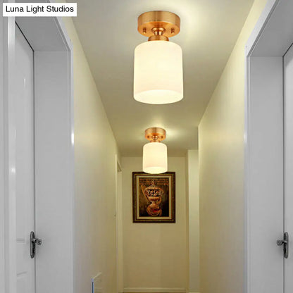 DecorBites™ DecorBites™ Traditional Gold Cylinder Glass Flush Fixture - 1 Light Living Room Ceiling Light