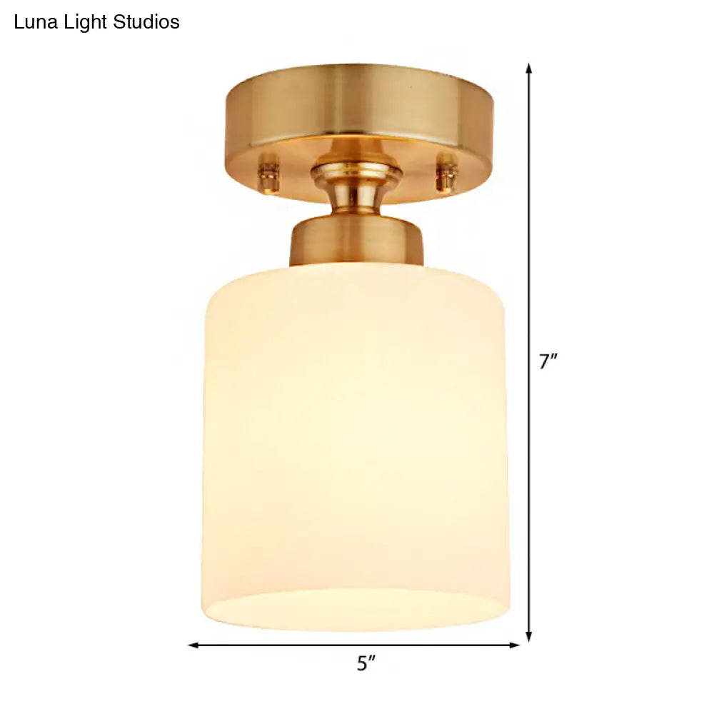 DecorBites™ DecorBites™ Traditional Gold Cylinder Glass Flush Fixture - 1 Light Living Room Ceiling Light
