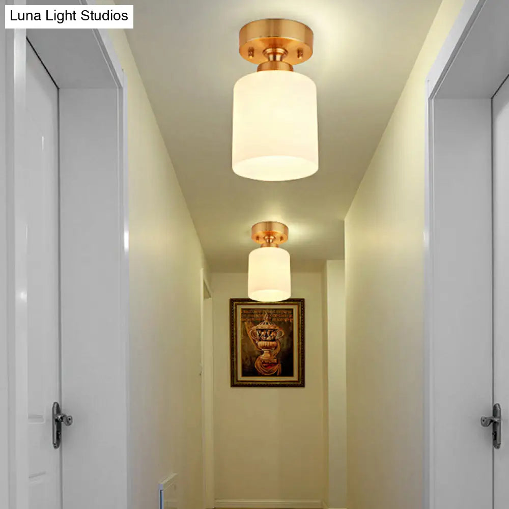 DecorBites™ DecorBites™ Traditional Gold Cylinder Glass Flush Fixture - 1 Light Living Room Ceiling Light