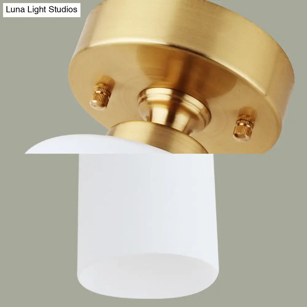 DecorBites™ DecorBites™ Traditional Gold Cylinder Glass Flush Fixture - 1 Light Living Room Ceiling Light