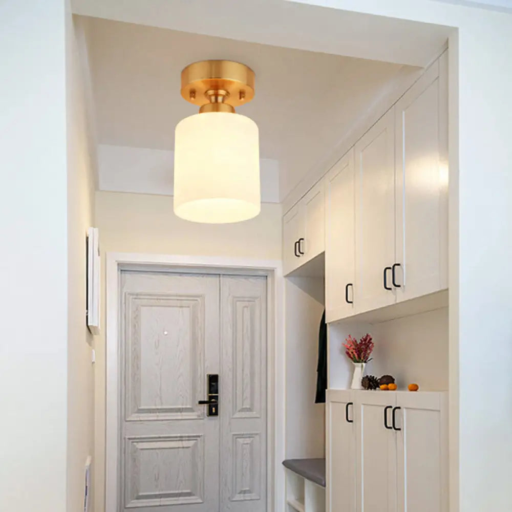 DecorBites™ DecorBites™ Traditional Gold Cylinder Glass Flush Fixture - 1 Light Living Room Ceiling Light