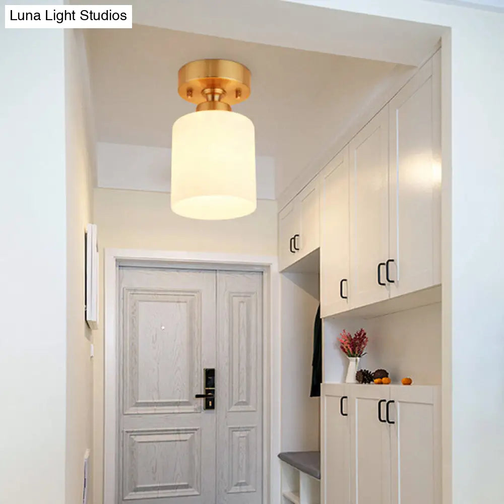 DecorBites™ DecorBites™ Traditional Gold Cylinder Glass Flush Fixture - 1 Light Living Room Ceiling Light