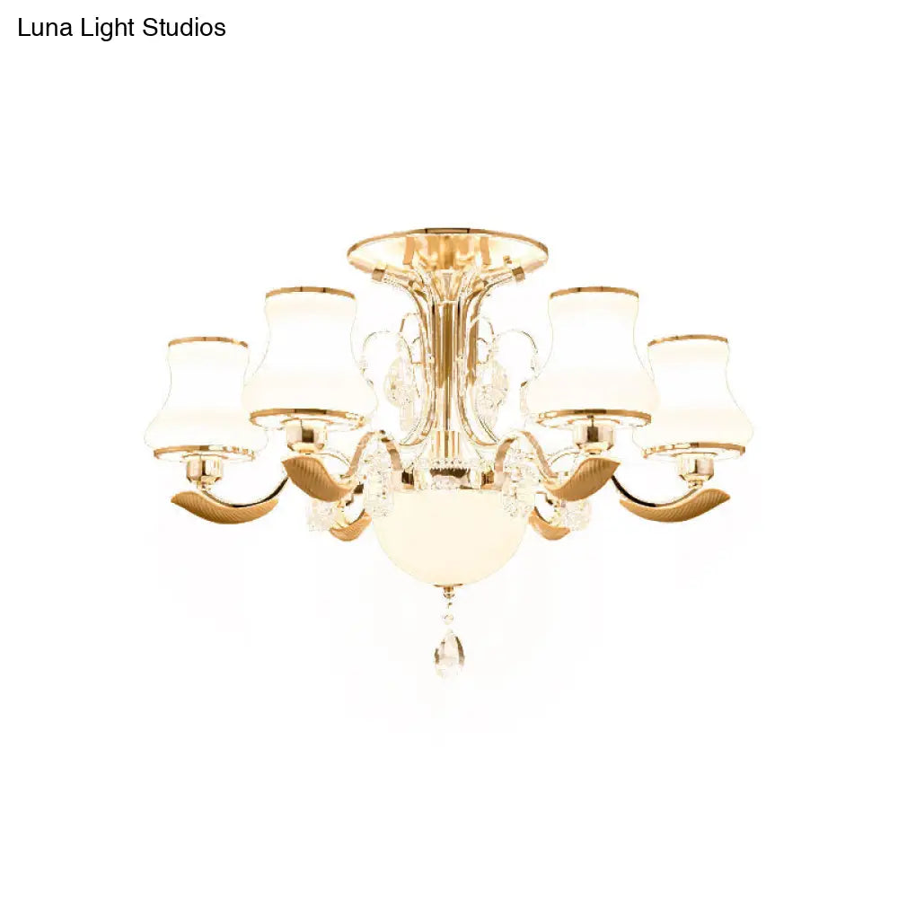 DecorBites™ DecorBites™ Traditional Gold Pear Shaped Bedroom Ceiling Light with Milk Glass Semi Mount - 3/6 Bulbs