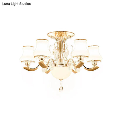 DecorBites™ DecorBites™ Traditional Gold Pear Shaped Bedroom Ceiling Light with Milk Glass Semi Mount - 3/6 Bulbs
