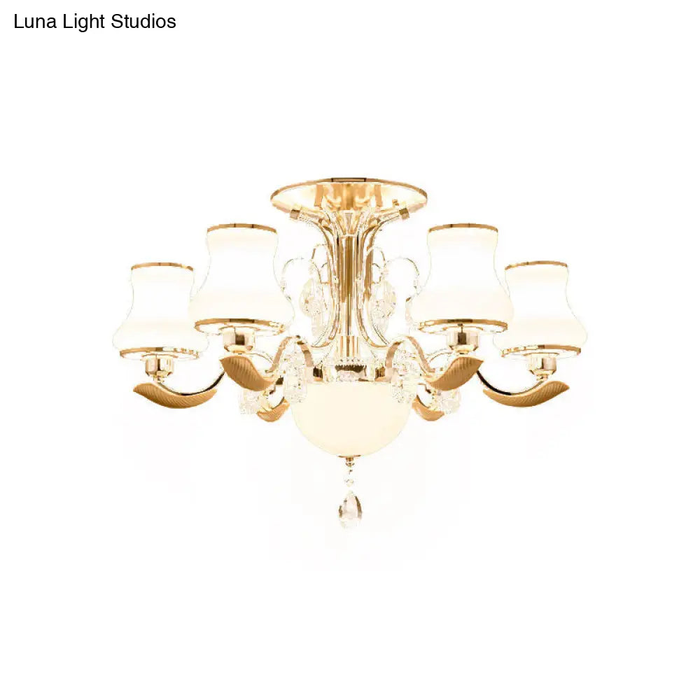 DecorBites™ DecorBites™ Traditional Gold Pear Shaped Bedroom Ceiling Light with Milk Glass Semi Mount - 3/6 Bulbs