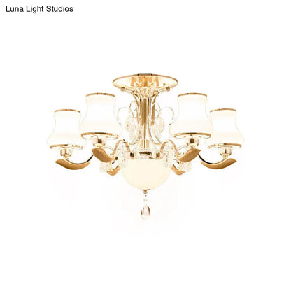 DecorBites™ DecorBites™ Traditional Gold Pear Shaped Bedroom Ceiling Light with Milk Glass Semi Mount - 3/6 Bulbs