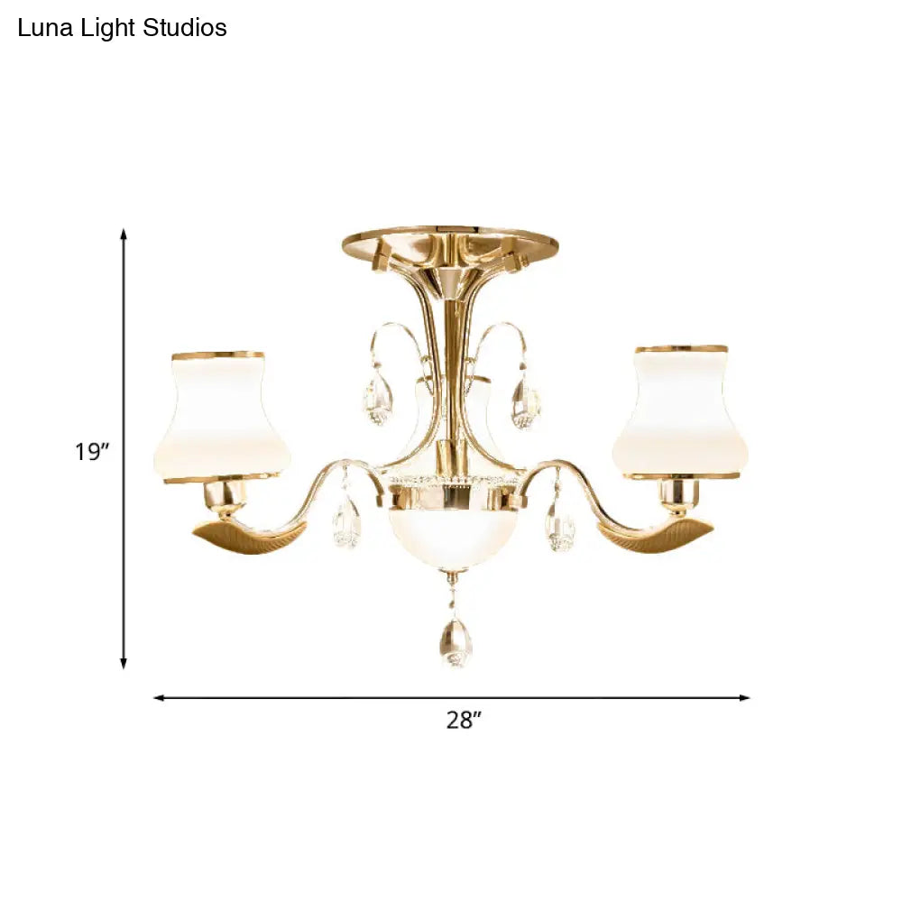 DecorBites™ DecorBites™ Traditional Gold Pear Shaped Bedroom Ceiling Light with Milk Glass Semi Mount - 3/6 Bulbs