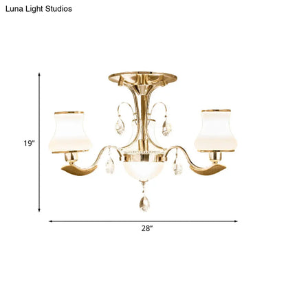 DecorBites™ DecorBites™ Traditional Gold Pear Shaped Bedroom Ceiling Light with Milk Glass Semi Mount - 3/6 Bulbs