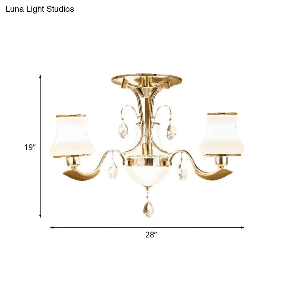 DecorBites™ DecorBites™ Traditional Gold Pear Shaped Bedroom Ceiling Light with Milk Glass Semi Mount - 3/6 Bulbs