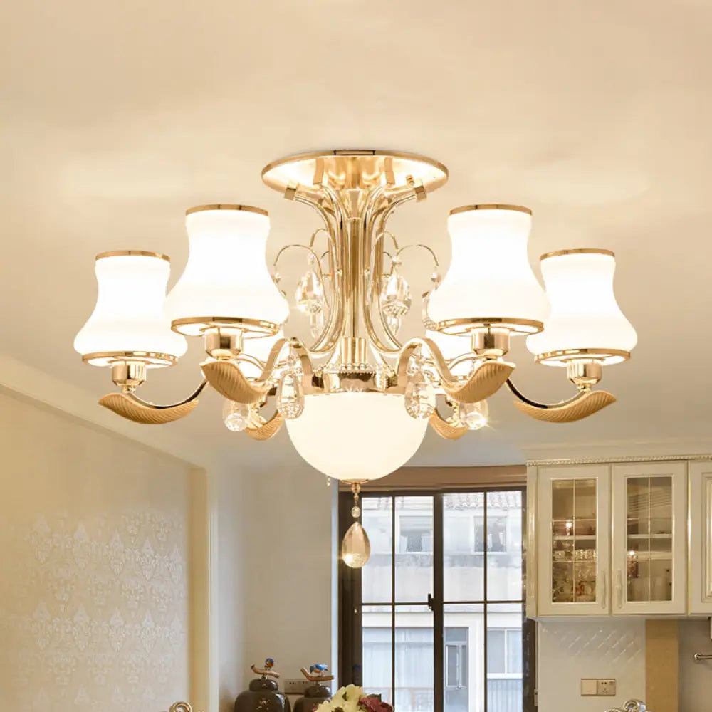 DecorBites™ DecorBites™ Traditional Gold Pear Shaped Bedroom Ceiling Light with Milk Glass Semi Mount - 3/6 Bulbs