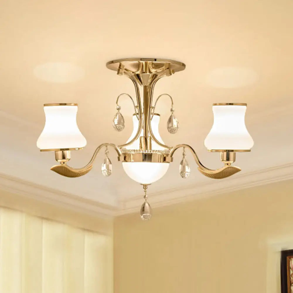 DecorBites™ DecorBites™ Traditional Gold Pear Shaped Bedroom Ceiling Light with Milk Glass Semi Mount - 3/6 Bulbs