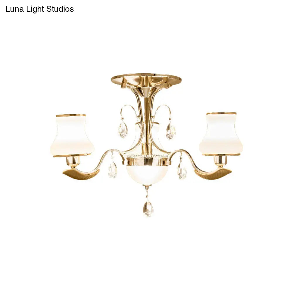 DecorBites™ DecorBites™ Traditional Gold Pear Shaped Bedroom Ceiling Light with Milk Glass Semi Mount - 3/6 Bulbs