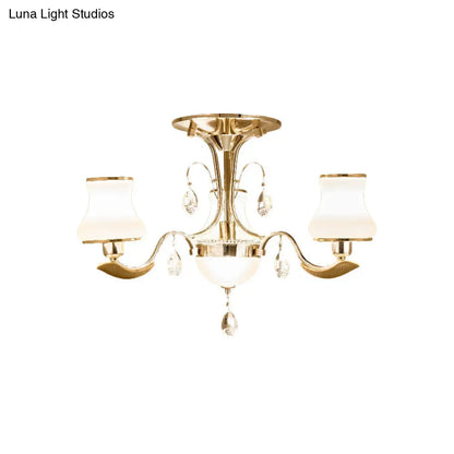DecorBites™ DecorBites™ Traditional Gold Pear Shaped Bedroom Ceiling Light with Milk Glass Semi Mount - 3/6 Bulbs