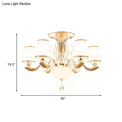 DecorBites™ DecorBites™ Traditional Gold Pear Shaped Bedroom Ceiling Light with Milk Glass Semi Mount - 3/6 Bulbs