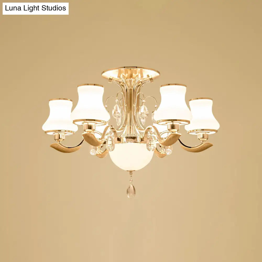 DecorBites™ DecorBites™ Traditional Gold Pear Shaped Bedroom Ceiling Light with Milk Glass Semi Mount - 3/6 Bulbs