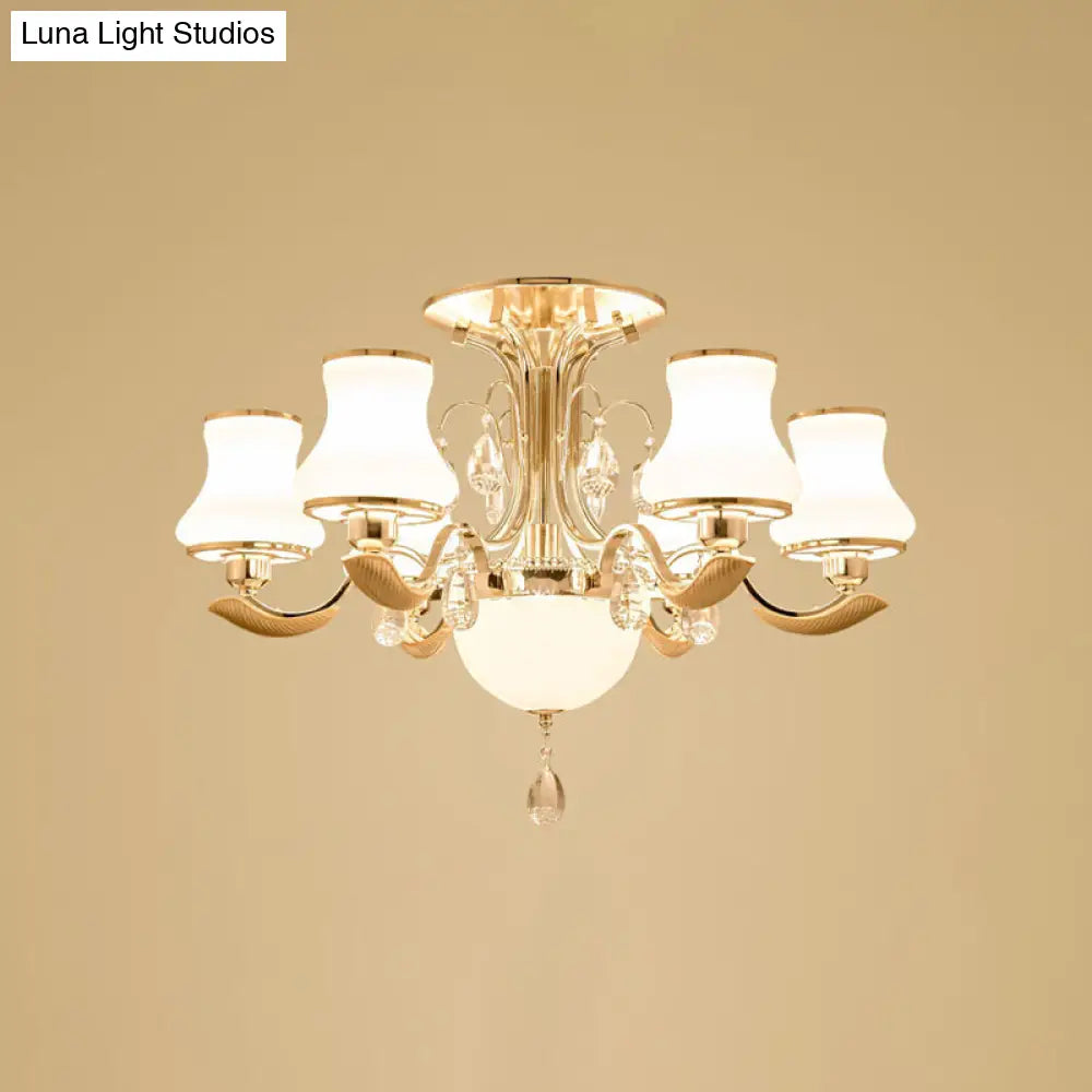 DecorBites™ DecorBites™ Traditional Gold Pear Shaped Bedroom Ceiling Light with Milk Glass Semi Mount - 3/6 Bulbs