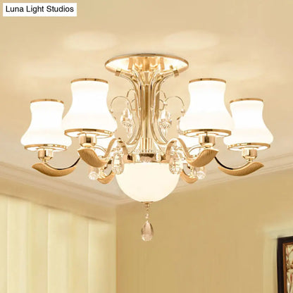 DecorBites™ DecorBites™ Traditional Gold Pear Shaped Bedroom Ceiling Light with Milk Glass Semi Mount - 3/6 Bulbs