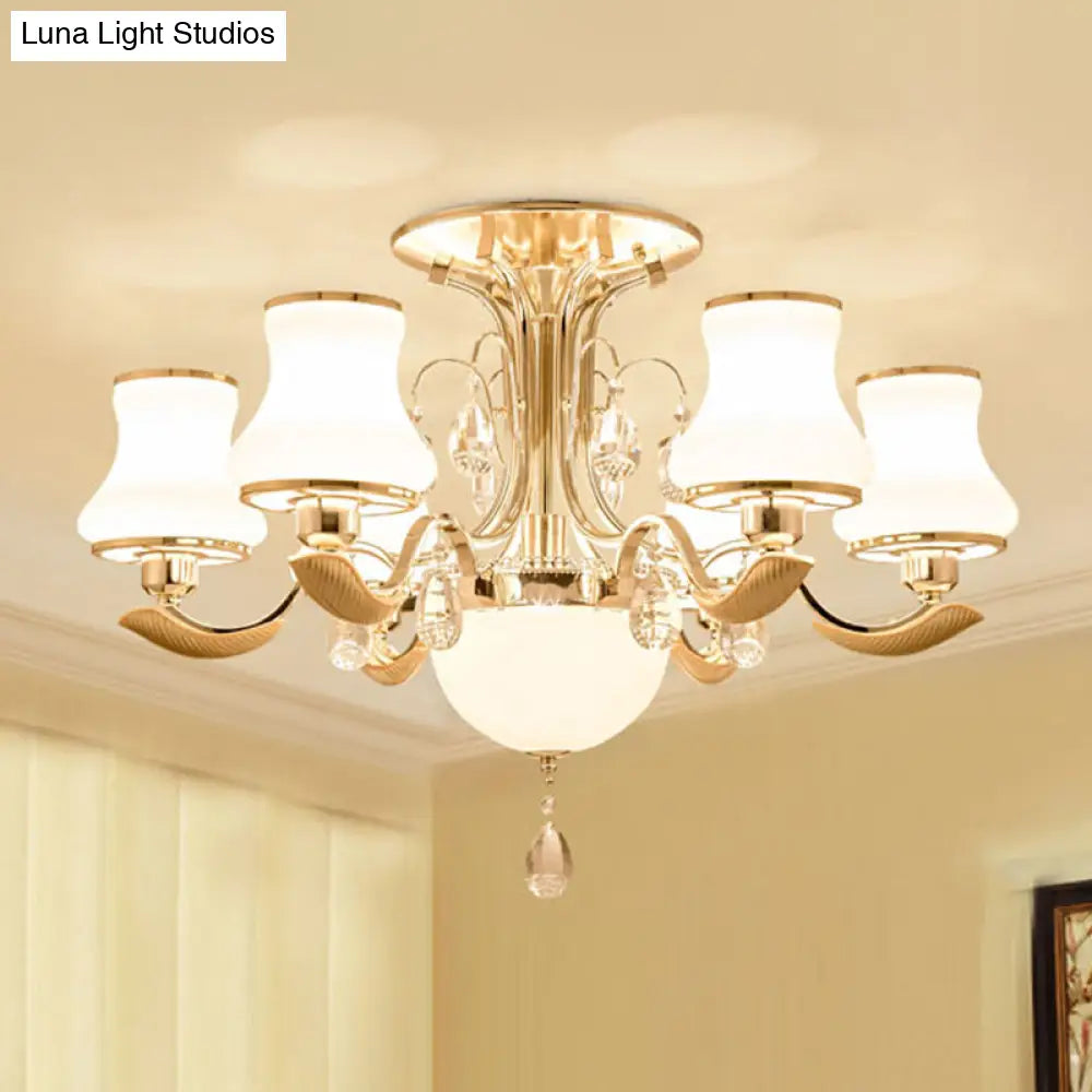 DecorBites™ DecorBites™ Traditional Gold Pear Shaped Bedroom Ceiling Light with Milk Glass Semi Mount - 3/6 Bulbs
