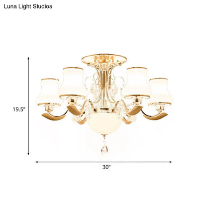 DecorBites™ DecorBites™ Traditional Gold Pear Shaped Bedroom Ceiling Light with Milk Glass Semi Mount - 3/6 Bulbs