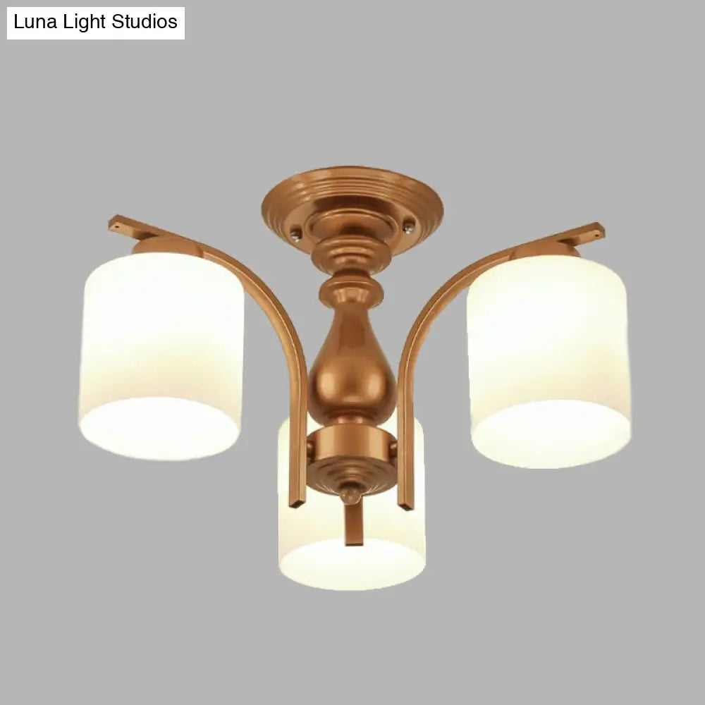DecorBites™ DecorBites™ Traditional Gold Semi Flush Ceiling Light Fixture with Frosted Glass Shade - 3/5/6 Lights for Living Room