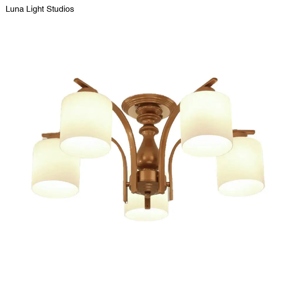 DecorBites™ DecorBites™ Traditional Gold Semi Flush Ceiling Light Fixture with Frosted Glass Shade - 3/5/6 Lights for Living Room