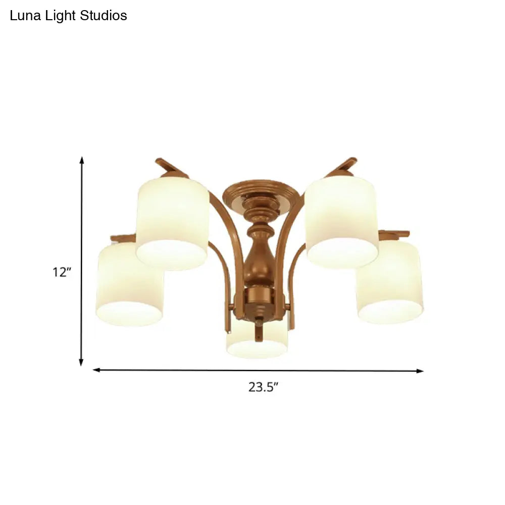 DecorBites™ DecorBites™ Traditional Gold Semi Flush Ceiling Light Fixture with Frosted Glass Shade - 3/5/6 Lights for Living Room