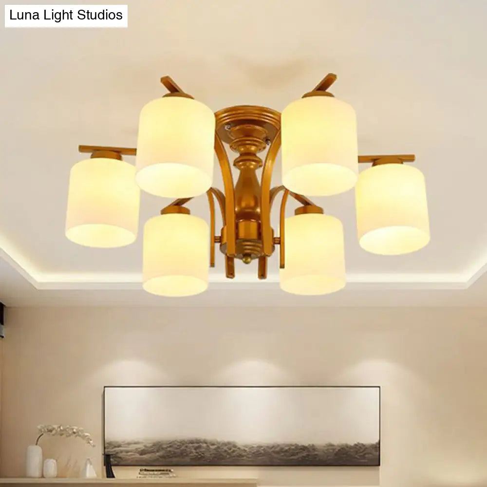 DecorBites™ DecorBites™ Traditional Gold Semi Flush Ceiling Light Fixture with Frosted Glass Shade - 3/5/6 Lights for Living Room