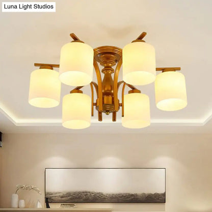 DecorBites™ DecorBites™ Traditional Gold Semi Flush Ceiling Light Fixture with Frosted Glass Shade - 3/5/6 Lights for Living Room