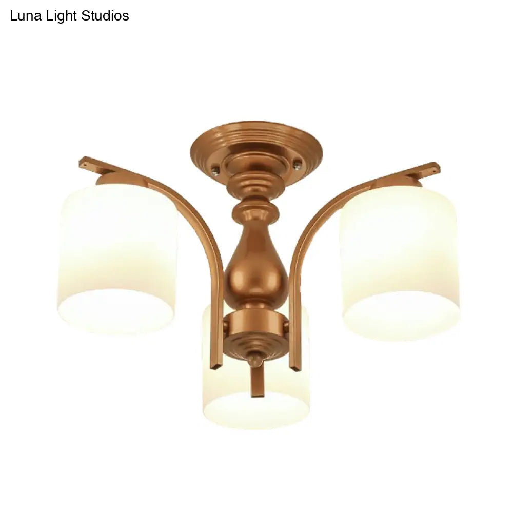 DecorBites™ DecorBites™ Traditional Gold Semi Flush Ceiling Light Fixture with Frosted Glass Shade - 3/5/6 Lights for Living Room