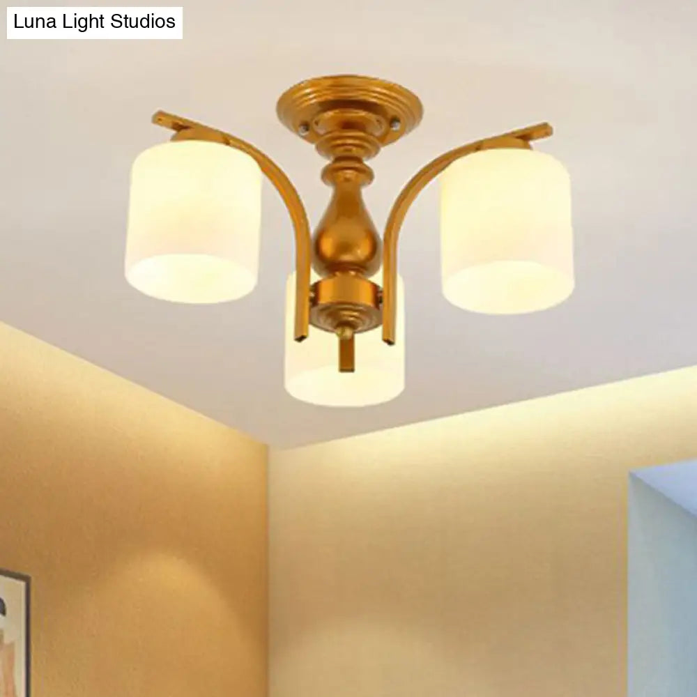 DecorBites™ DecorBites™ Traditional Gold Semi Flush Ceiling Light Fixture with Frosted Glass Shade - 3/5/6 Lights for Living Room