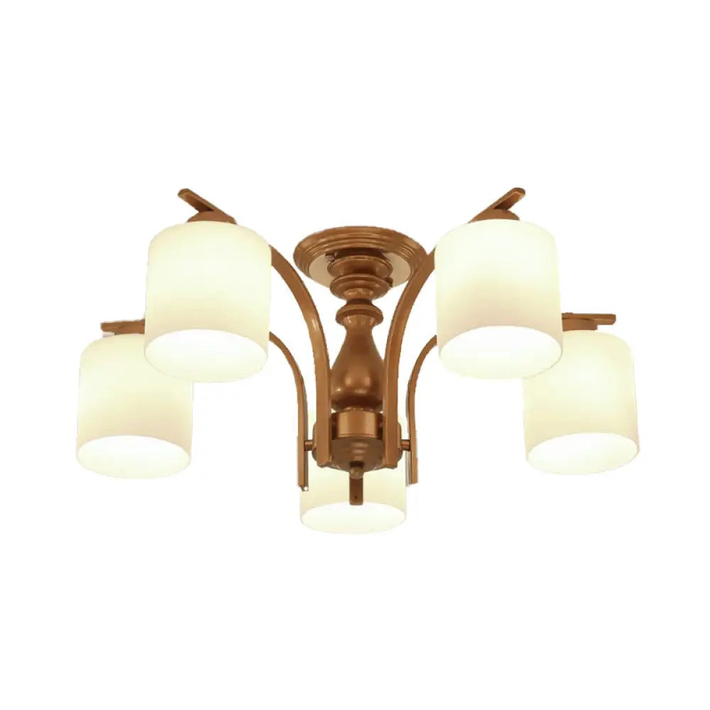 DecorBites™ DecorBites™ Traditional Gold Semi Flush Ceiling Light Fixture with Frosted Glass Shade - 3/5/6 Lights for Living Room