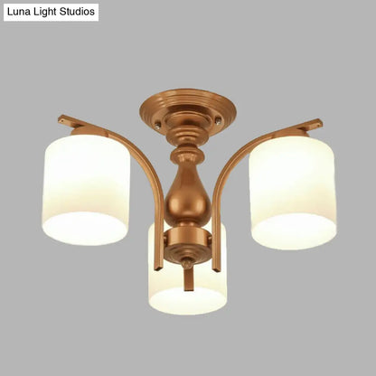 DecorBites™ DecorBites™ Traditional Gold Semi Flush Ceiling Light Fixture with Frosted Glass Shade - 3/5/6 Lights for Living Room