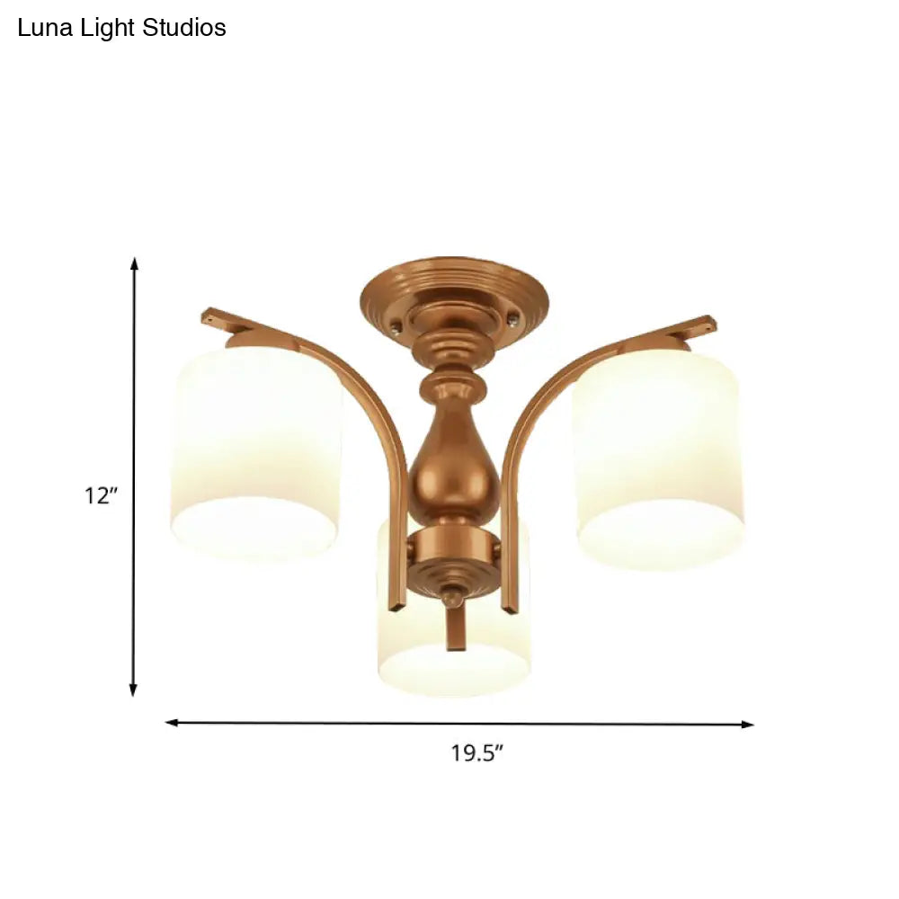 DecorBites™ DecorBites™ Traditional Gold Semi Flush Ceiling Light Fixture with Frosted Glass Shade - 3/5/6 Lights for Living Room