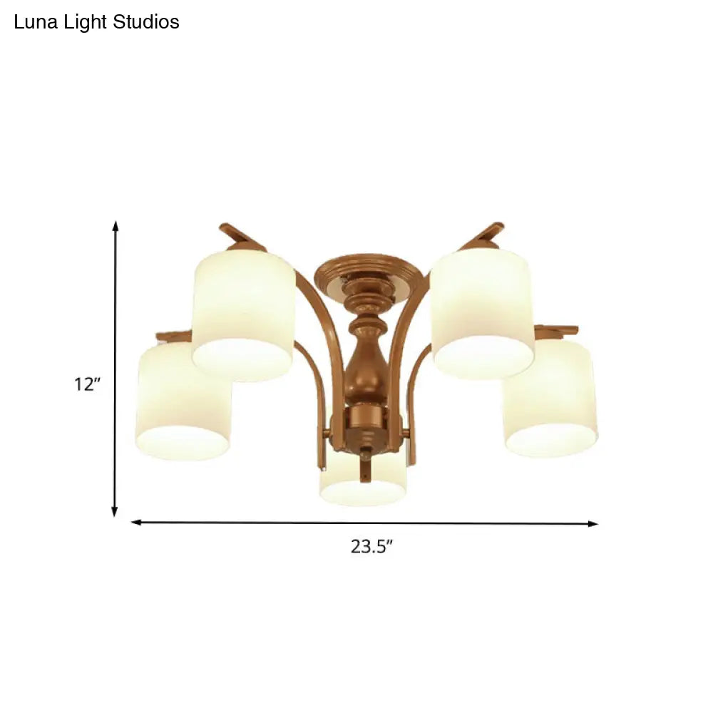 DecorBites™ DecorBites™ Traditional Gold Semi Flush Ceiling Light Fixture with Frosted Glass Shade - 3/5/6 Lights for Living Room
