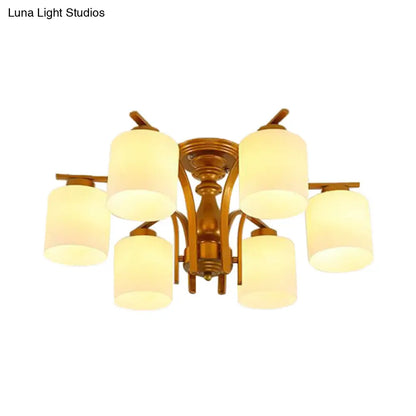 DecorBites™ DecorBites™ Traditional Gold Semi Flush Ceiling Light Fixture with Frosted Glass Shade - 3/5/6 Lights for Living Room